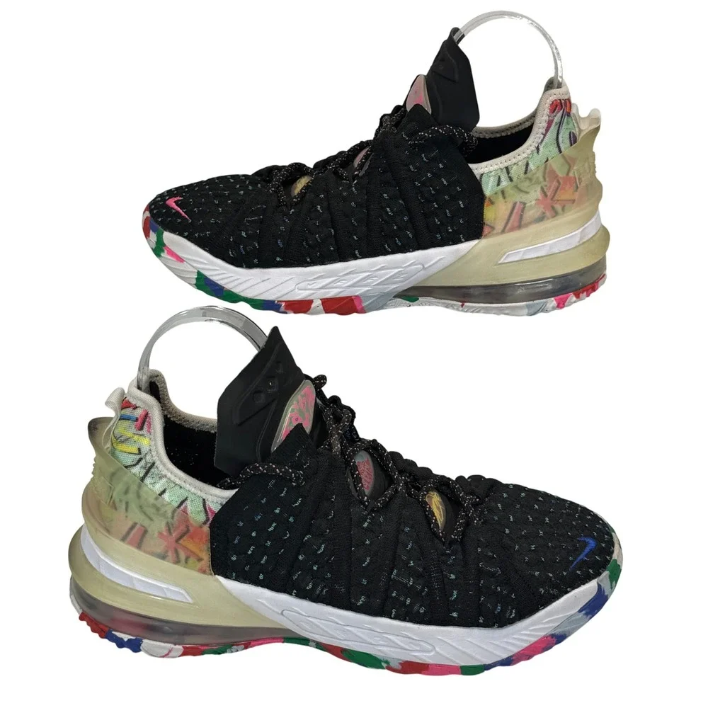 Nike LeBron 18 GS Play for the Future‎ Black Multi 3.5Y Youth Basketball Shoes